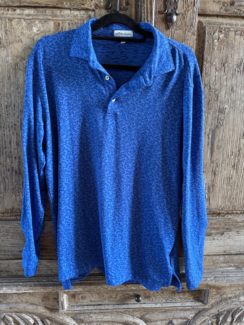 Peter Millar Blue Long-Sleeve Patterned Polo